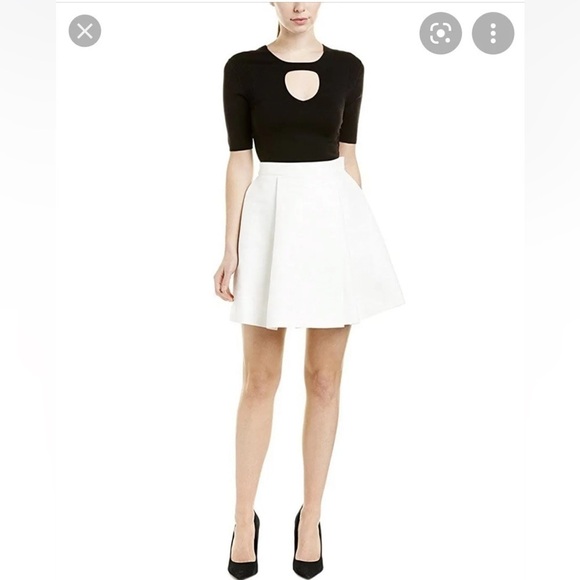 Halston Heritage Crew Neck Cream & Black Mini Dress Sz 2 - Picture 1 of 10